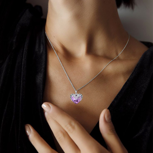 Sterling Silver Heart Crystal Giraffe Pendant Necklace-1