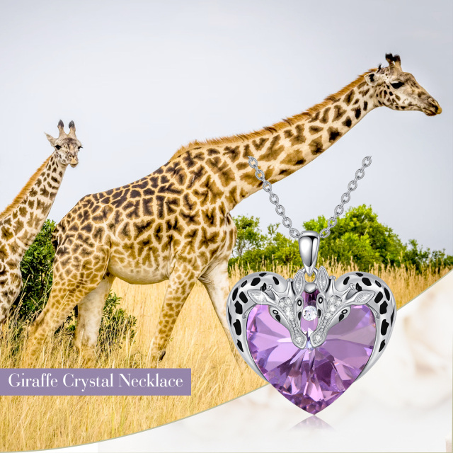 Sterling Silver Heart Crystal Giraffe Pendant Necklace-4