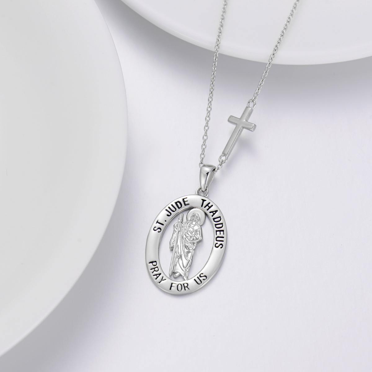 Collier en argent sterling avec pendentif croix ronde et mot gravé-4