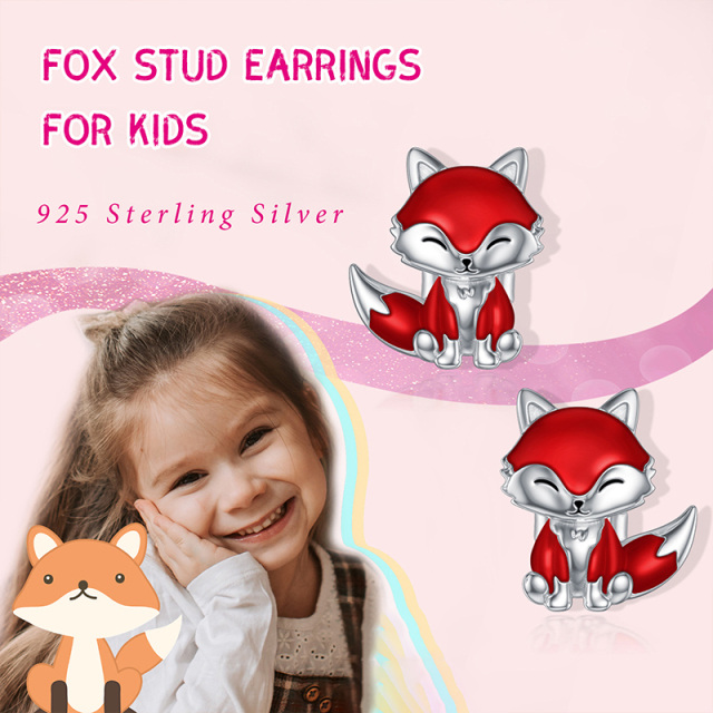 Brincos hipoalergênicos de prata esterlina Fox para mulheres ou filhas como presente de aniversário-2