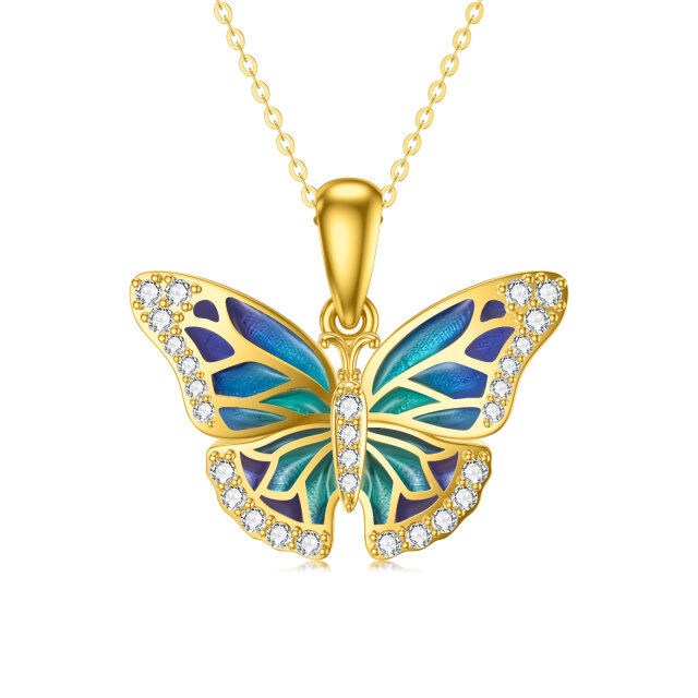 14K Gold Cubic Zirkonia & Opal Schmetterling Anhänger Halskette-0