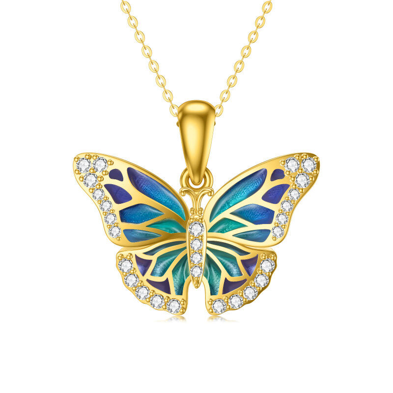 14K Gold Cubic Zirconia & Opal Butterfly Pendant Necklace