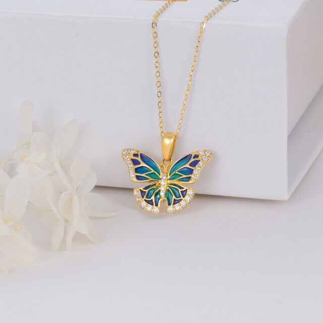 14K Gold Cubic Zirconia & Opal Butterfly Pendant Necklace-2