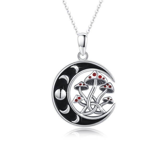 Collier en argent sterling avec pendentif champignon et phase de lune bicolore-0