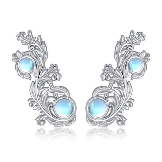 Sterling Silver Round Moonstone Filigree Climber Earrings