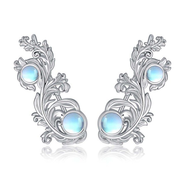 Sterling Silver Round Moonstone Filigree Climber Earrings-0