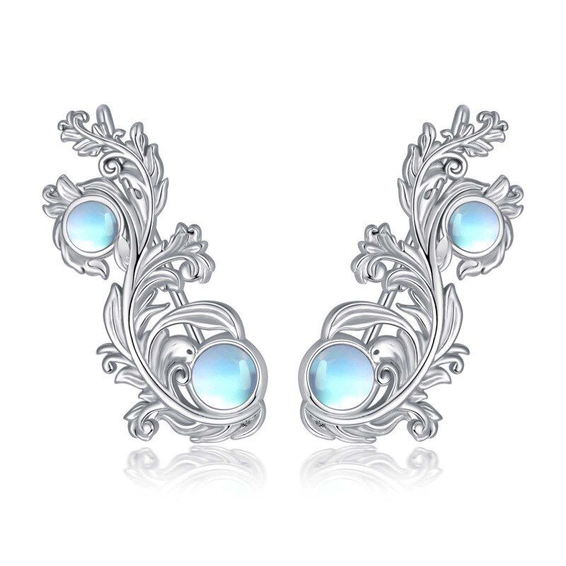 Sterling Silver Round Moonstone Filigree Climber Earrings