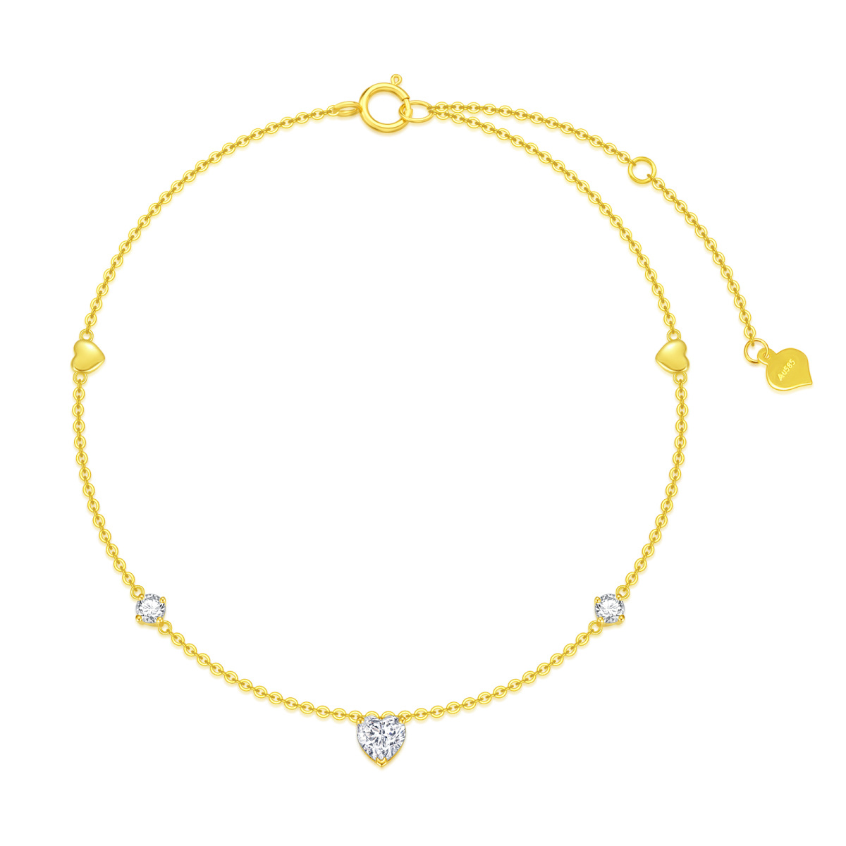 14K Gold Heart Shaped Cubic Zirconia Heart Single Layer Anklet-1