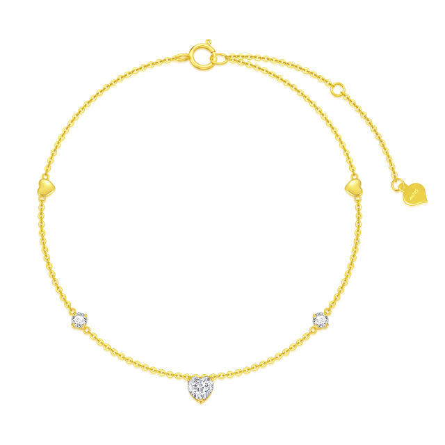 Bracelets de cheville en or véritable 14 carats pour femme - Bracelet de cheville en or jaune avec cœur d'amour délicat pour elle, 20,3 - 25,4 cm-0