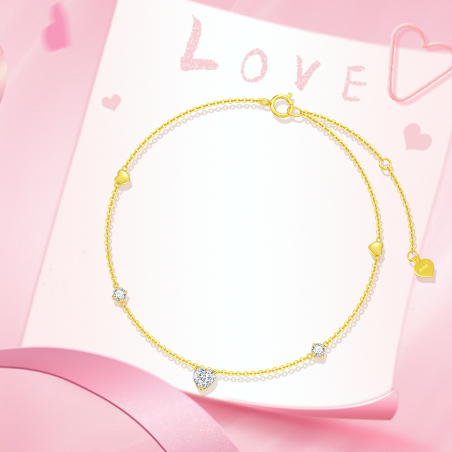 Bracelets de cheville en or véritable 14 carats pour femme - Bracelet de cheville en or jaune avec cœur d'amour délicat pour elle, 20,3 - 25,4 cm-5