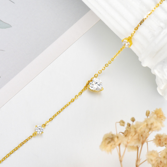 Bracelets de cheville en or véritable 14 carats pour femme - Bracelet de cheville en or jaune avec cœur d'amour délicat pour elle, 20,3 - 25,4 cm-1