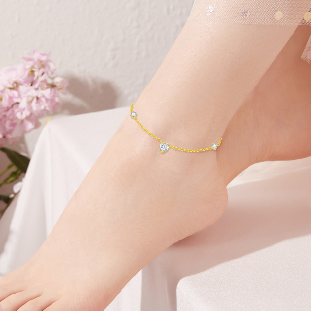 14K Real Gold Anklets for Women Yellow Gold Dainty Love Heart Anklet for Her, 8