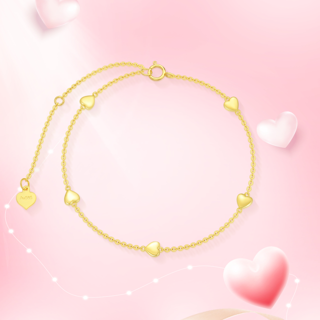 14K Gold Heart Pendant Bracelet-4