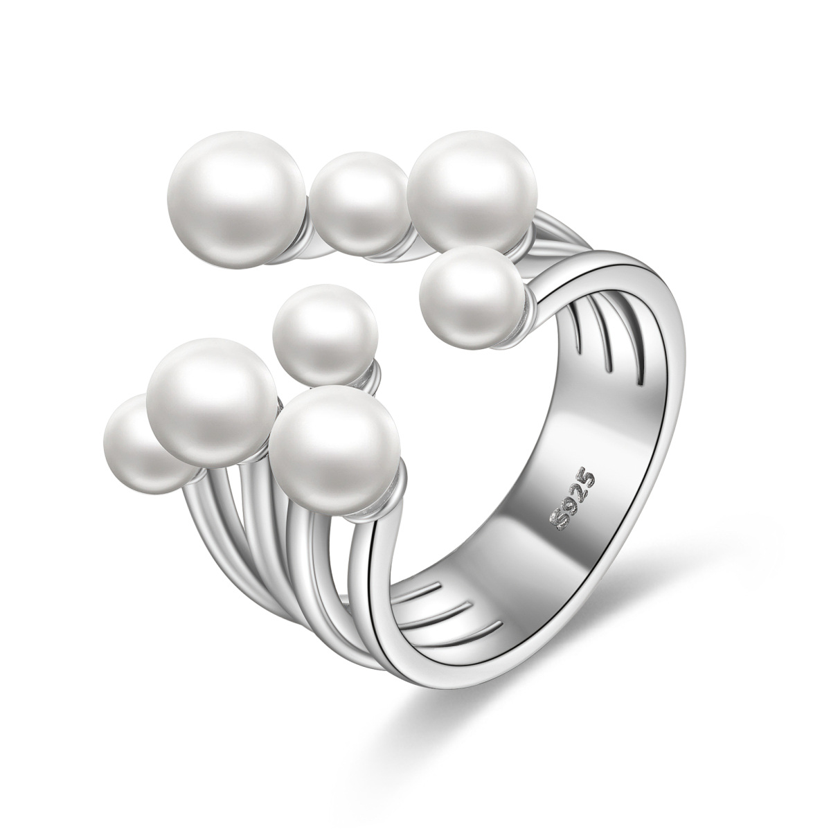 Sterling Silver Circular Shaped Pearl Round Open Ring-1