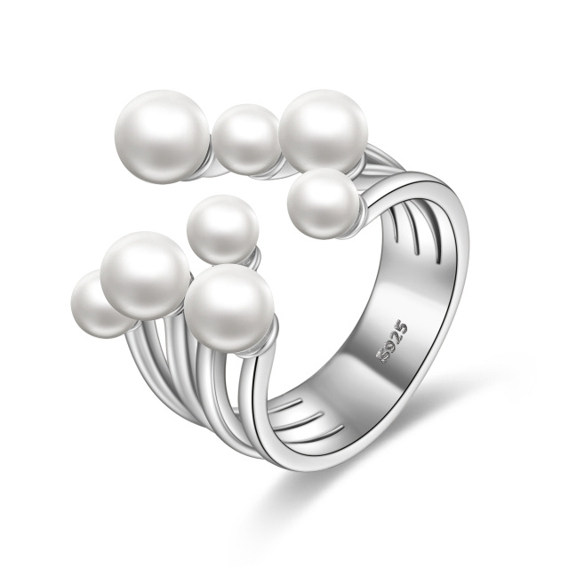 Sterling Silver Circular Shaped Pearl Round Open Ring-0