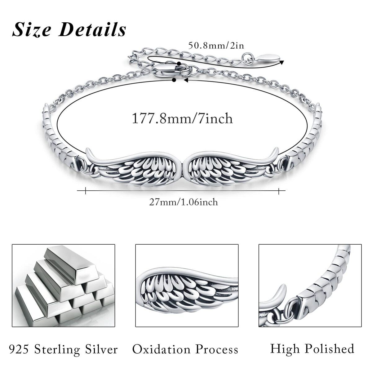 Sterling Silber Engelsflügel Anhänger Armband-8