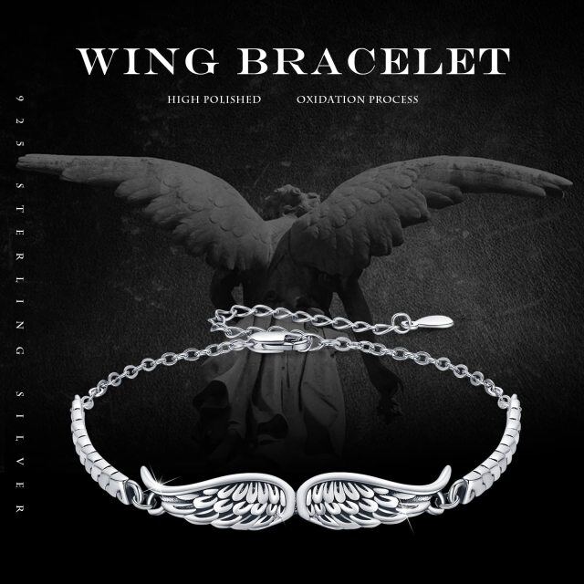 Sterling Silver Angel Wings Pendant Bracelet-3