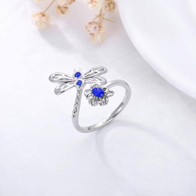 Sterling Silver Oval Shaped Crystal Dragonfly Open Ring-3