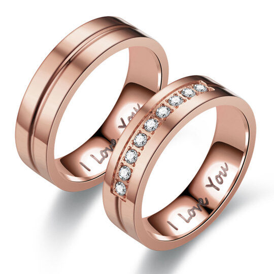 Anéis de casal com gravura personalizada de moissanite banhado a ouro rosa 0,2CT em prata esterlina