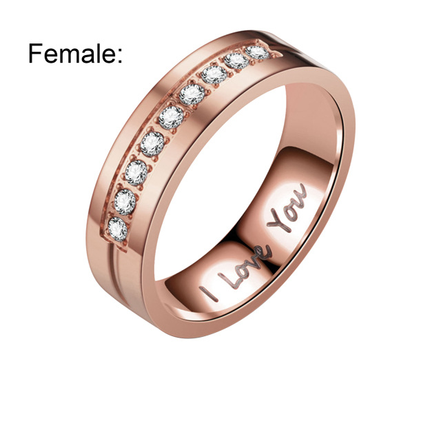 Sterling Silver with Rose Gold Plated 0.2CT Moissanite Personalized Engraving Couple Rings-5