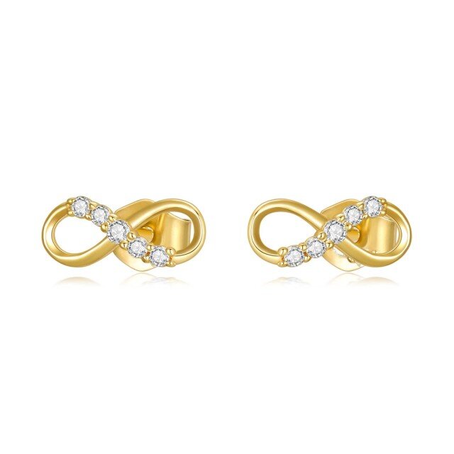 14K Gold Diamond Infinity Symbol Stud Earrings-1