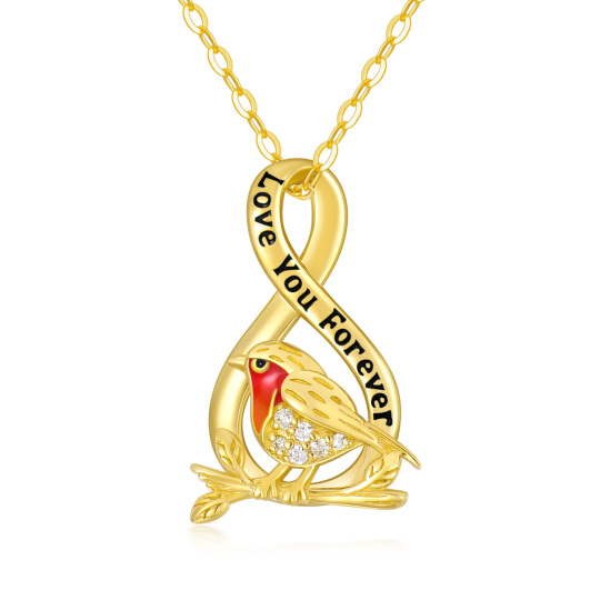 9K Gold Cubic Zirconia Bird & Infinity Symbol Pendant Necklace with Engraved Word