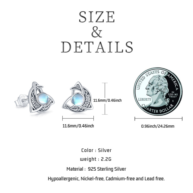 Sterling Silver Circular Shaped Moonstone Celtic Knot & Moon Stud Earrings-8