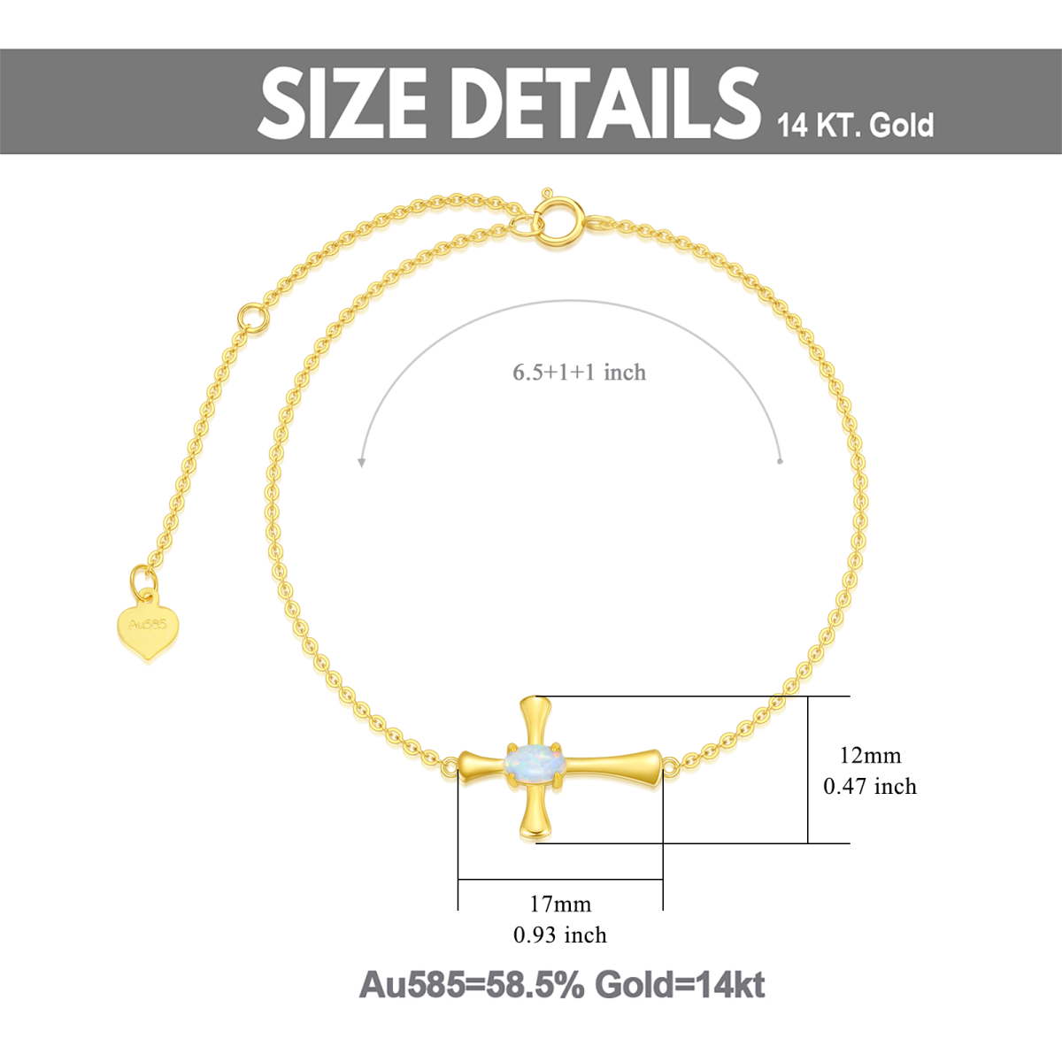 14K Gold Oval geformt Opal Kreuz Anhänger Armband-5