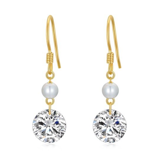 14K Gold 5mm Natural Freshwater Pearl Zircon Drop Earrings Jewelry Gift for Women