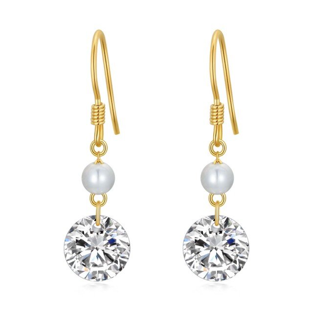 14K Gold 5mm Natural Freshwater Pearl Zircon Drop Earrings Jewelry Gift for Women-0
