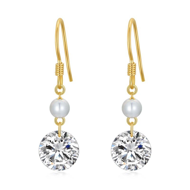 14K Gold 5mm Natural Freshwater Pearl Zircon Drop Earrings Jewelry Gift for Women