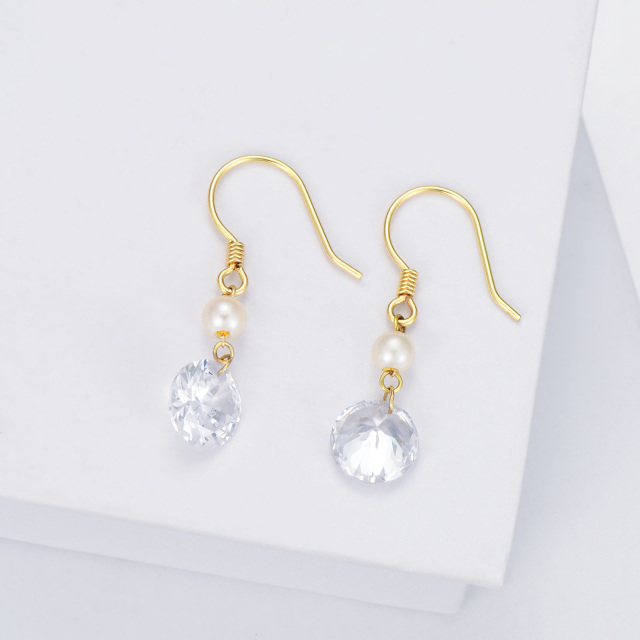 14K Gold 5mm Natural Freshwater Pearl Zircon Drop Earrings Jewelry Gift for Women-3