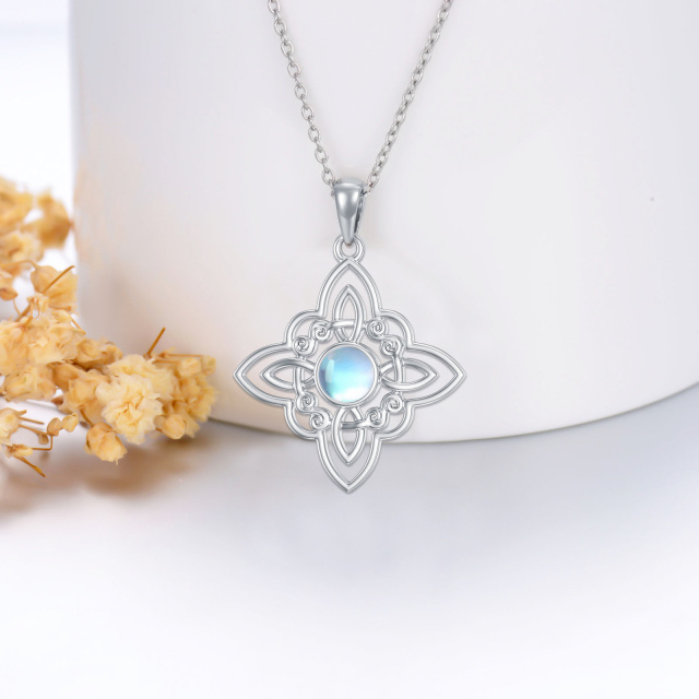 Sterling Silver Round Moonstone Celtic Knot Pendant Necklace-2