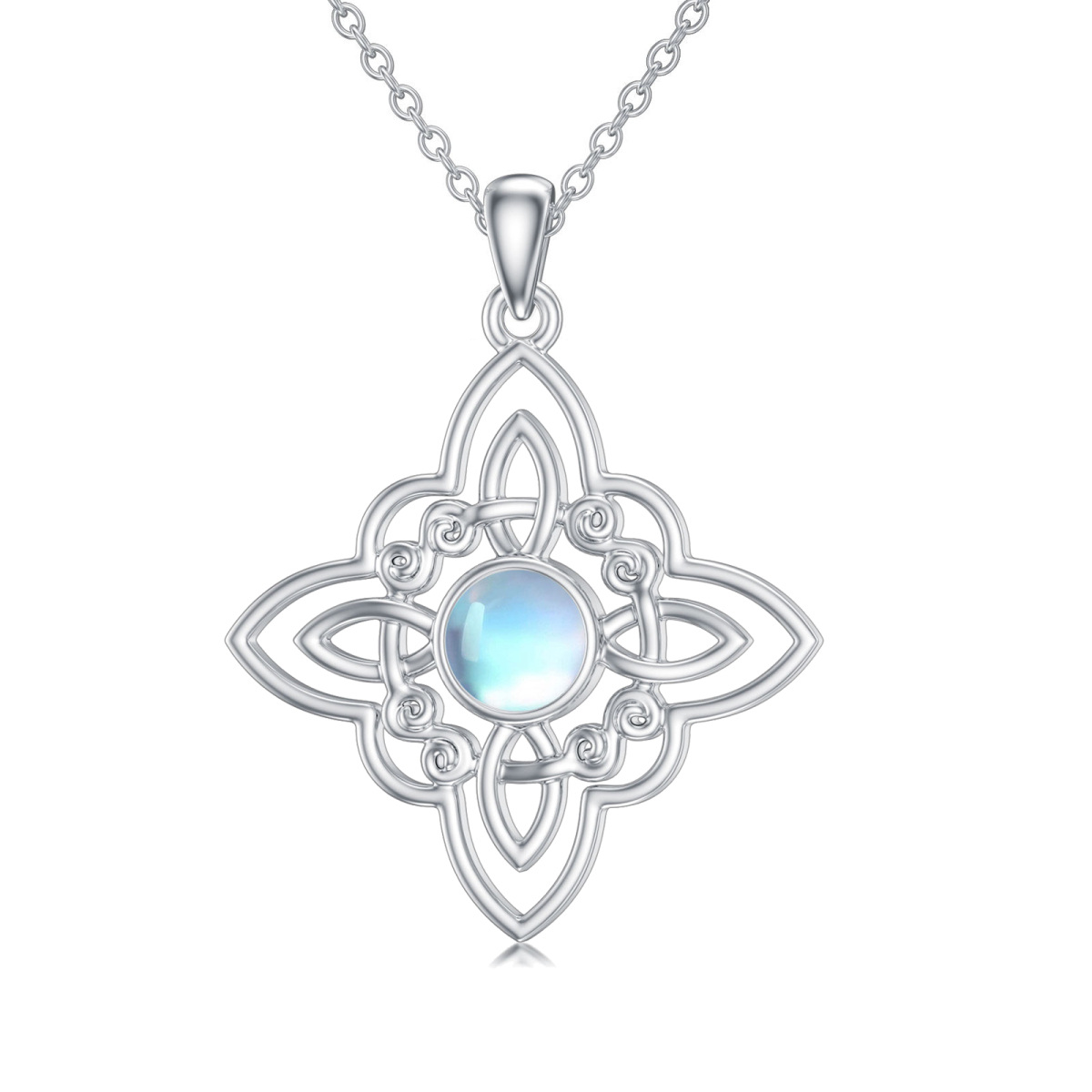 Sterling Silver Round Moonstone Celtic Knot Pendant Necklace-1