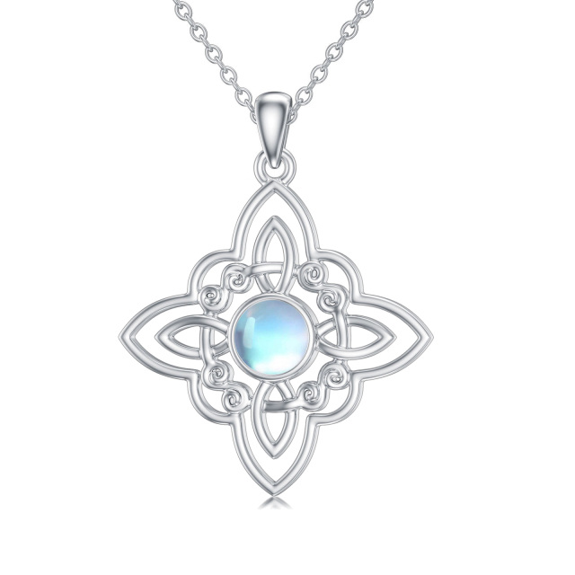 Sterling Silver Round Moonstone Celtic Knot Pendant Necklace-0