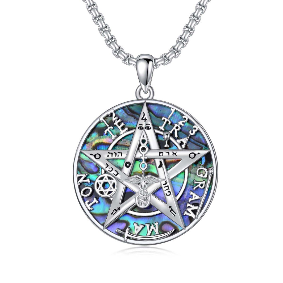 Collier avec pendentif pentagramme en argent sterling, coquillages et coquillages d'ormeau pour hommes-1