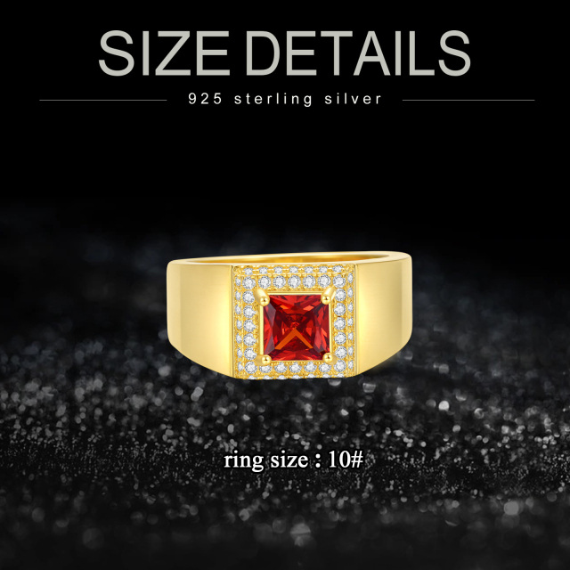 10K Gold Princess Square Personalized Birthstone Ring For Men-2