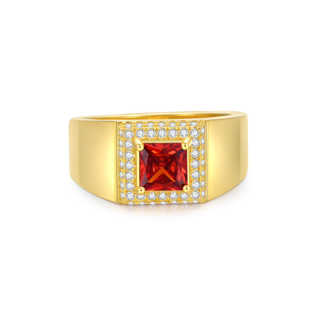 10K Gold Princess Square Personalized Birthstone Ring For Men-1
