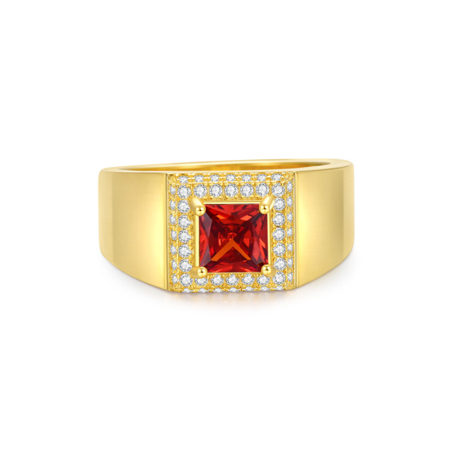 10K Gold Princess Square Personalized Birthstone Ring For Men-0
