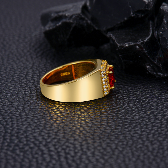10K Gold Princess Square Personalized Birthstone Ring For Men-3