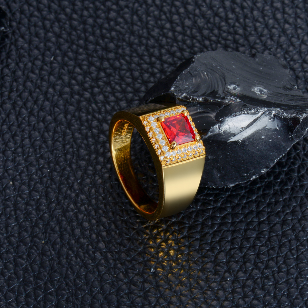 10K Gold Princess Square Personalized Birthstone Ring For Men-5