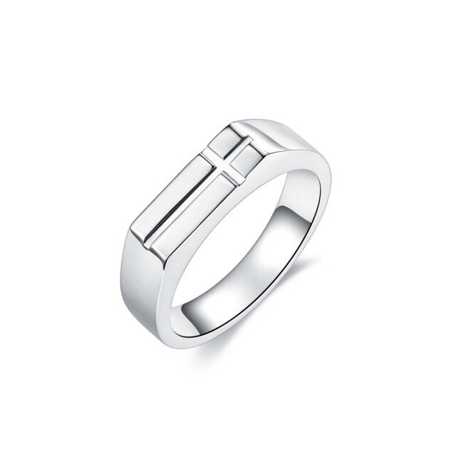 Bague en argent sterling avec croix de signet pour hommes-1