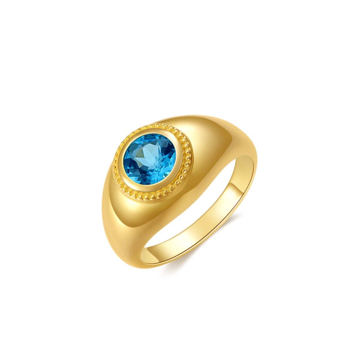 10K Gold Round Shaped Personalized Topaz Ring For Men-1