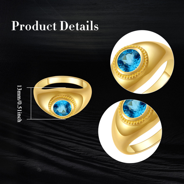 10K Gold Round Shaped Personalized Topaz Ring For Men-5