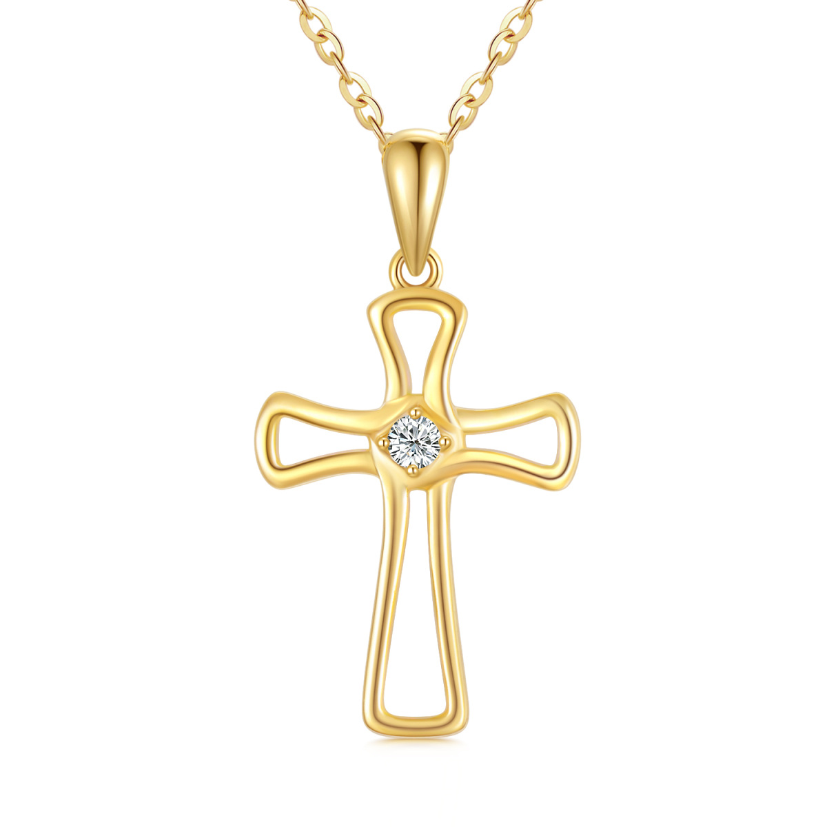 14K Gold Moissanite Cross Pendant Necklace-1