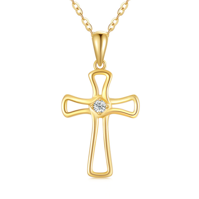 Colar com pingente de cruz Moissanite em ouro 14K-0