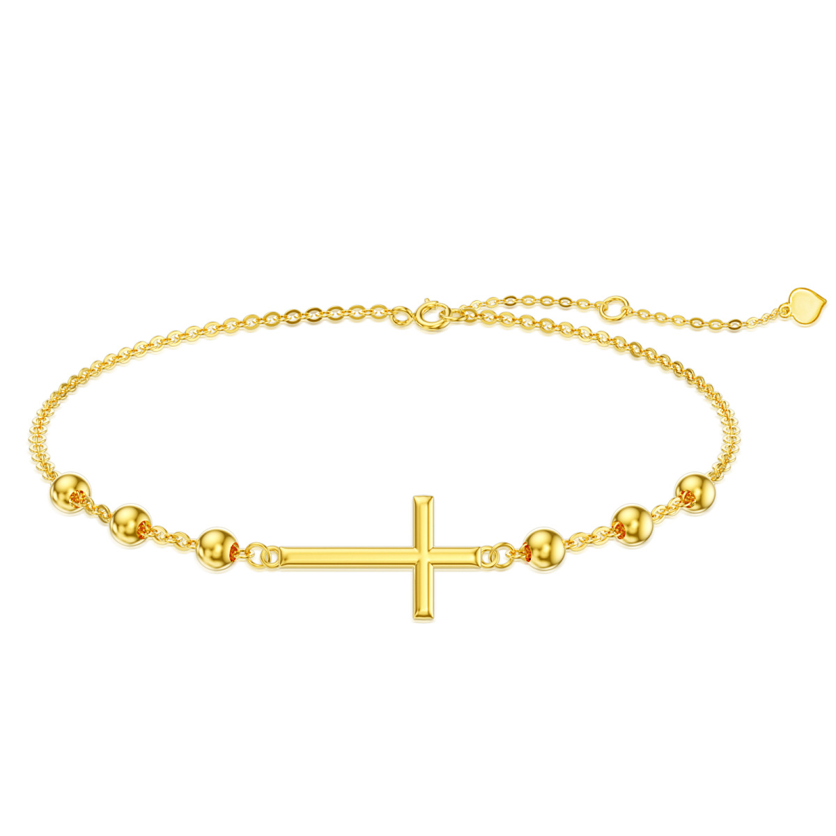 14K Gold Cross Bead Station Chain Bracelet-1