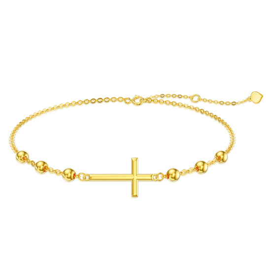 14K Gold Cross Bead Station Chain Bracelet