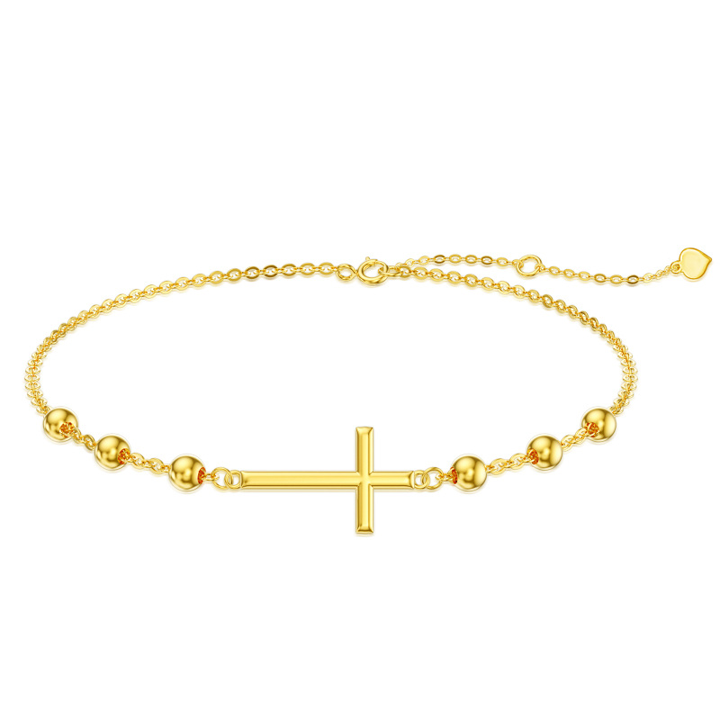 14K Gold Cross Bead Station Chain Bracelet