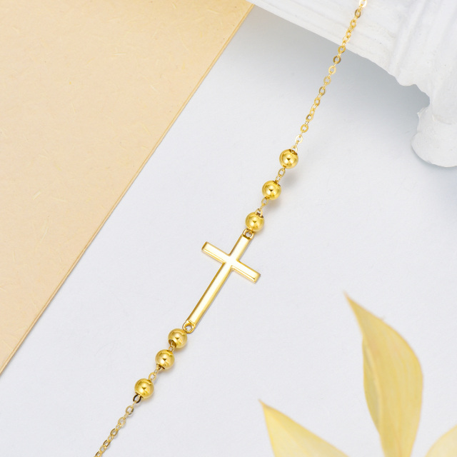 14K Gold Cross Bead Station Chain Bracelet-4